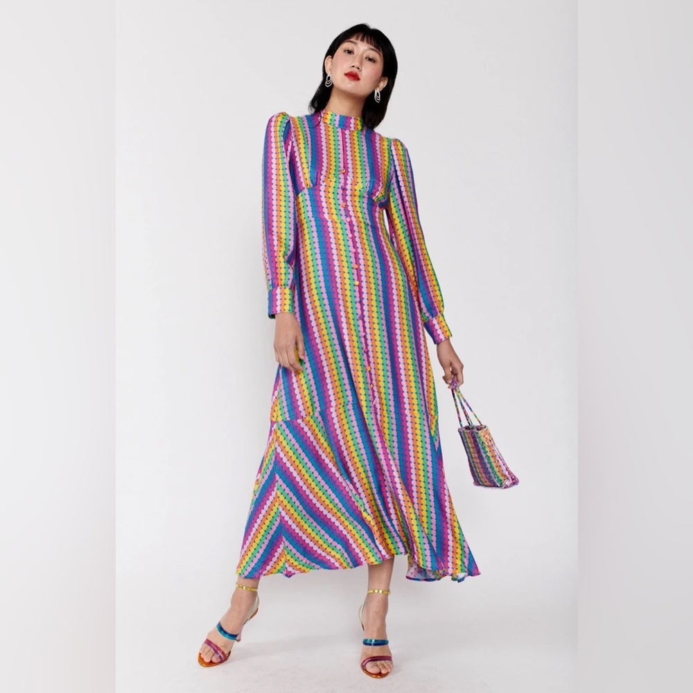 Olivia Rubin Agnes Rainbow Maxi Dress Size 4 Bold Boho Designer Maximalist - Picture 14 of 16